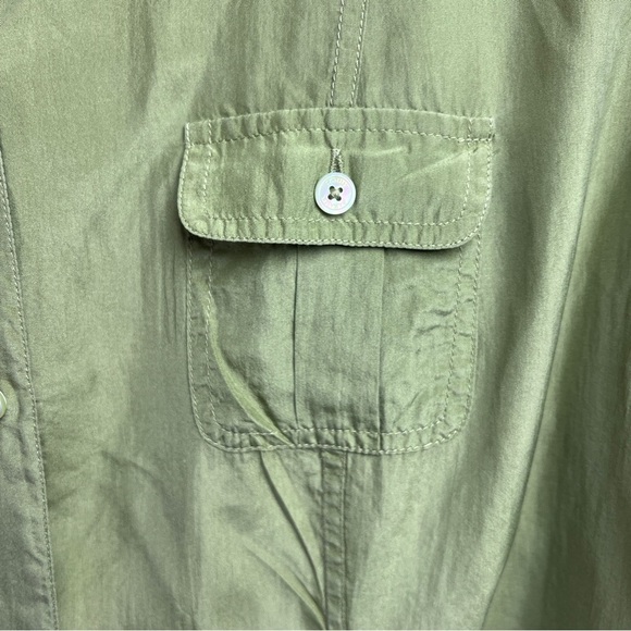 TOMMY BAHAMA 100% Silk Button Down Fitted Blouse. Olive Green. Size XL - Picture 3 of 9